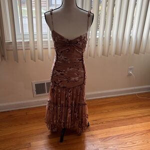 Max Studio Mauve Floral Ruched Midi Dress